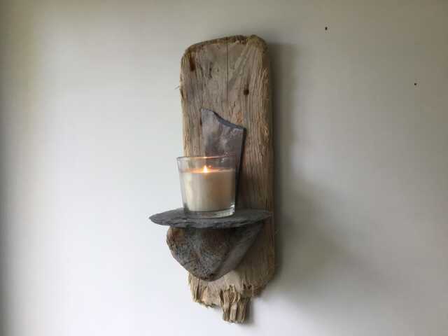 Driftwood & Slate Candle Sconce 2 Coastal Inspired Home Decor - image 1