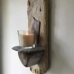 Driftwood & Slate Candle Sconce 2 Coastal Inspired Home Decor - thumbnail 3