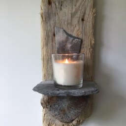 Driftwood & Slate Candle Sconce 2 Coastal Inspired Home Decor - thumbnail 2