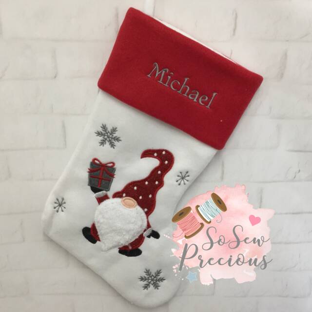 Personalised White Red Gonk Deluxe Christmas Stocking, Personalized Gift, Personalised Xmastocking - image 1