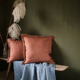 Terracotta Pillow Case With Fringes Rustic Linen Cover Antiques Decorative Cushions Rusty Farmhouse Couch Throw Pillows Damask Geometric - thumbnail 2