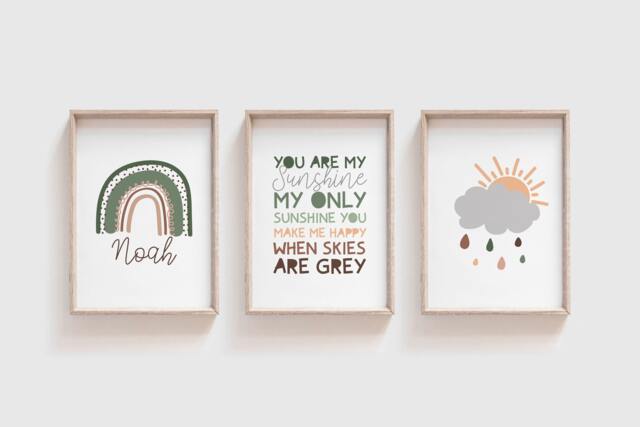 Set Of 3 Boys Nursery Prints, Wall Art, You Are My Sunshine Bedroom Girls Prints - image 1