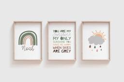 Set Of 3 Boys Nursery Prints, Wall Art, You Are My Sunshine Bedroom Girls Prints - thumbnail 1