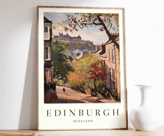 Edinburgh Poster, Travel Print, Scotland Wall Art, Scottish Tropical Decor, City Poster