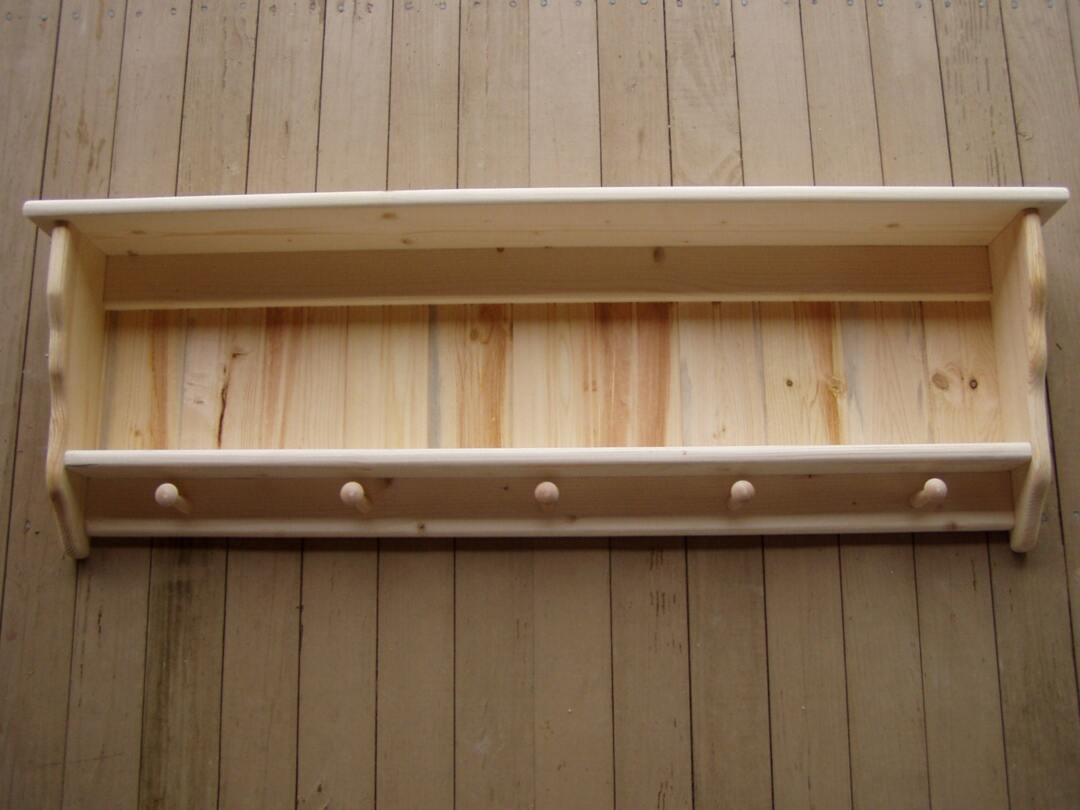 Rustic Pine Coat Rack Shaker Style Wall Shelf, 42 by