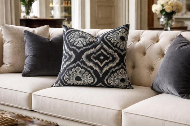 Handwoven Silk Ikat Pillow Cover, Modern Home Decor - 20x20 - image 1