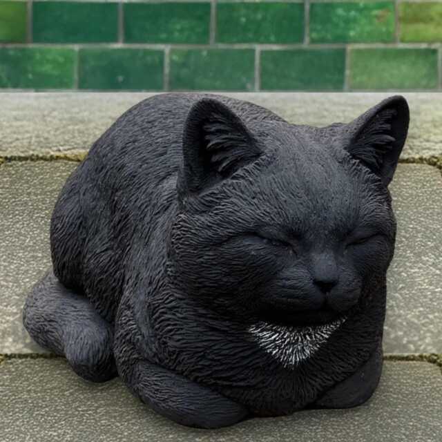 Concrete Lying Cat Statue Black Kitten Figurine Outdoor Kitty Stone Sculpture Memorial Pet Ornament Cement Garden Decor Handmade Art - image 1