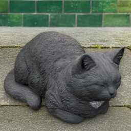 Concrete Lying Cat Statue Black Kitten Figurine Outdoor Kitty Stone Sculpture Memorial Pet Ornament Cement Garden Decor Handmade Art - thumbnail 3