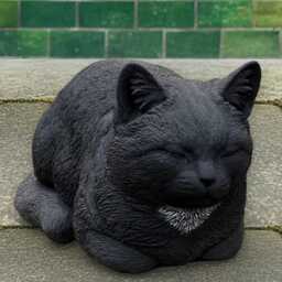 Concrete Lying Cat Statue Black Kitten Figurine Outdoor Kitty Stone Sculpture Memorial Pet Ornament Cement Garden Decor Handmade Art