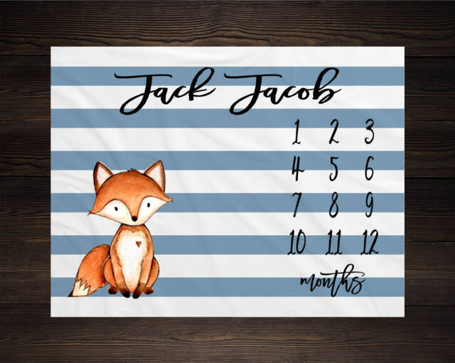 Woodland Milestone Blanket Monthly Growth Tracker Soft Fleece Fox Baby Shower Gift Newborn Watch Me Grow Boy - image 1