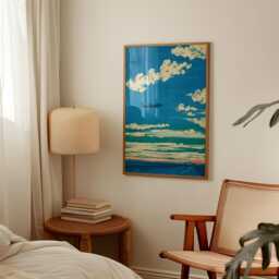 Japanese Airplane Poster - Blue Sky Cloud Illustration Minimal Aviation Wall Art - thumbnail 2
