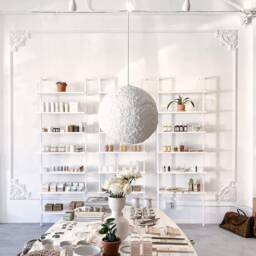 Modern Chandelier From Paper Mache, Ceiling Light For Kitchen Island, Hanging - Globe Blanco - thumbnail 2