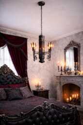 Hand Forged Gothic Chandelier Rustic Wood & Wrought Iron Pendant Light