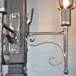 Hand Forged Gothic Chandelier Rustic Wood & Wrought Iron Pendant Light - thumbnail 4