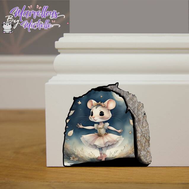 Handmade Cute Mouse Dancing Ballerina in Hole Wall, Skirting Board, Door Sticker, Decal Children's Kids Decoration H5