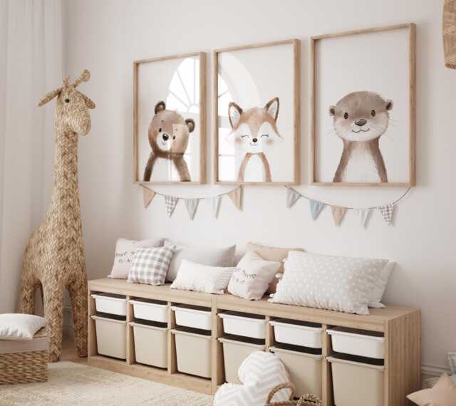 Woodland Nursery Prints, Decor, Wall Art, Set Of 3 Animals - image 1