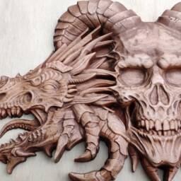 Skull & Dragons Wood Carving Fantastic Animal Wall Art Norse Rustic Nordic Celtic Heathen Home Hanging Viking Pagan Mythology - thumbnail 3