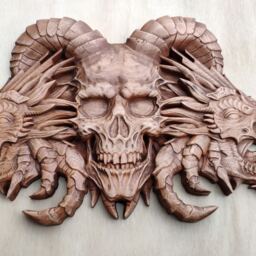 Skull & Dragons Wood Carving Fantastic Animal Wall Art Norse Rustic Nordic Celtic Heathen Home Hanging Viking Pagan Mythology - thumbnail 2