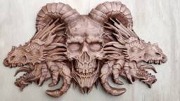 Skull & Dragons Wood Carving Fantastic Animal Wall Art Norse Rustic Nordic Celtic Heathen Home Hanging Viking Pagan Mythology - thumbnail 1