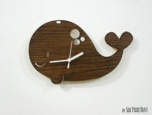 Whale Kids Cartoon Wood Silhouette - Wooden Wall Clock - image 1