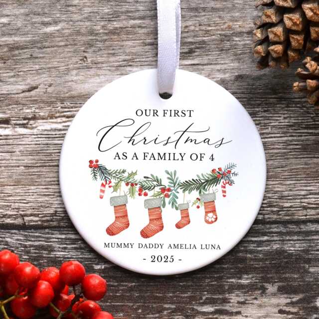Personalised First Christmas As A Family Of 4 Bauble, Baby's Tree Ornament, 1st Xmas Ornament 2025, 3 5 Keepsake - image 1