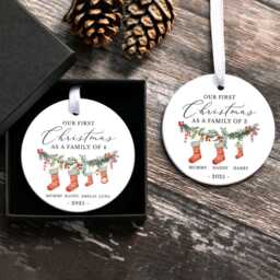 Personalised First Christmas As A Family Of 4 Bauble, Baby's Tree Ornament, 1st Xmas Ornament 2025, 3 5 Keepsake - thumbnail 3