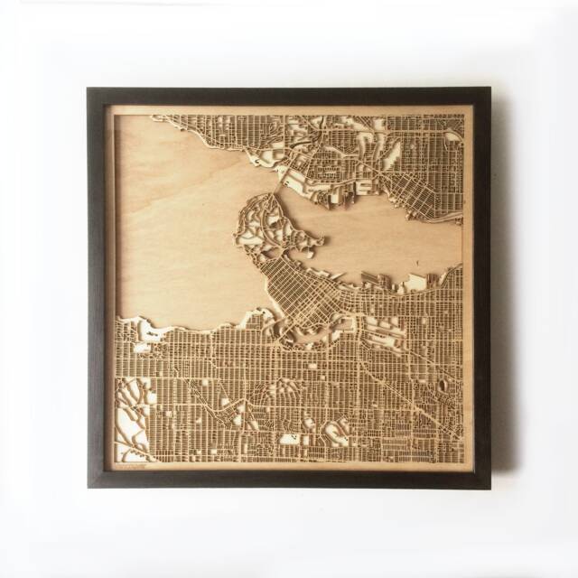 Laser Cut Wood Map Of Vancouver - Framed 3D City Street - image 1