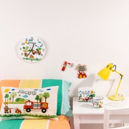 Fire Truck Themed Personalised Bedroom Clock - Kids Illustrated Clock Gift - thumbnail 3
