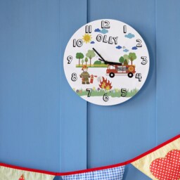 Fire Truck Themed Personalised Bedroom Clock - Kids Illustrated Clock Gift - thumbnail 1