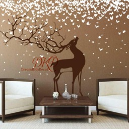 Wall Decal Nursery, Removable Kids Stickers, Home Decor, Cherry Tree Branch With Deer, Pink Floral, Butterfly, Moose-Dk303 - thumbnail 2