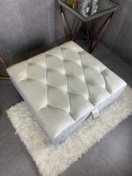 Handmade Creamy White Chesterfield Ottoman - Square Velvet Storage Coffee Table