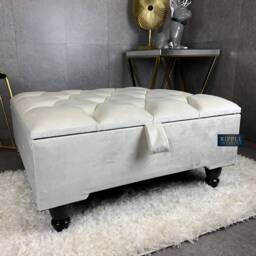 Handmade Creamy White Chesterfield Ottoman - Square Velvet Storage Coffee Table - thumbnail 2