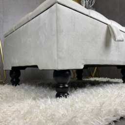Handmade Creamy White Chesterfield Ottoman - Square Velvet Storage Coffee Table - thumbnail 4