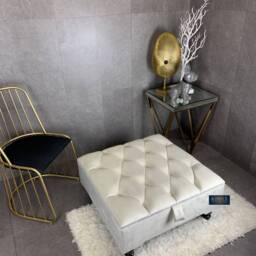 Handmade Creamy White Chesterfield Ottoman - Square Velvet Storage Coffee Table - thumbnail 3