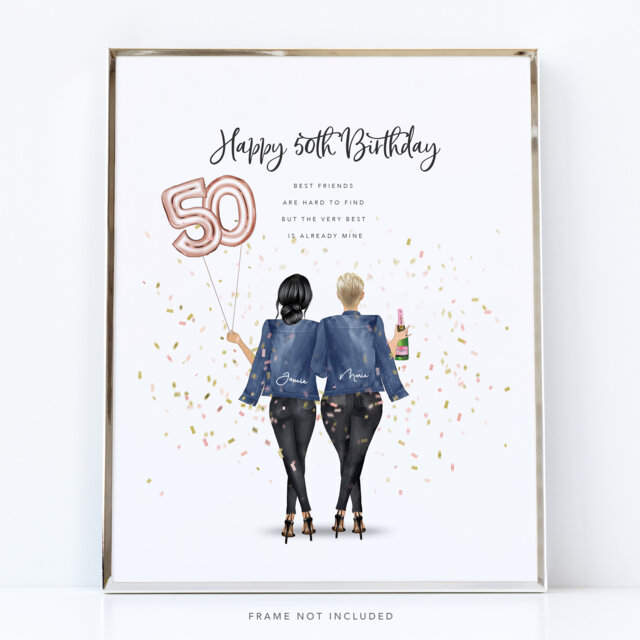 Personalised 50Th Birthday Best Friendship Printed Gift/Gifts For Bestie's Fiftieth Female Friends Forever Print 40Th 30Th 60Th - image 1