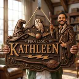 Personalized Wizard Teacher Wooden Sign, Custom Face Professor Door Hanger, Magic School Wood Wall Decor, Gift - thumbnail 3