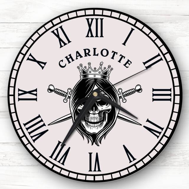 Female Skull Gothic Personalised Gift Clock - image 1
