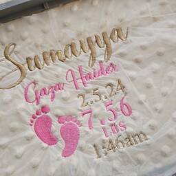 Personalised Baby Blanket With Birth Details - Custom Newborn Name, Date & Weight - Shower Gift Keepsake For - thumbnail 2
