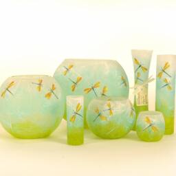 Dragonfly Candle Holder - Strawsilk Glass Hand Decorated With Sparkly Dragonflies On Spring Colours - thumbnail 3
