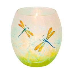 Dragonfly Candle Holder - Strawsilk Glass Hand Decorated With Sparkly Dragonflies On Spring Colours - thumbnail 2
