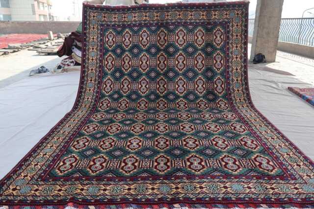 7x10 One Of A Kind Teal Geometric Rug, Afghan Fine Hand Knotted Veg Dyes Wool Area Oriental Home Decor Carpet, Rug For Living Room - image 1