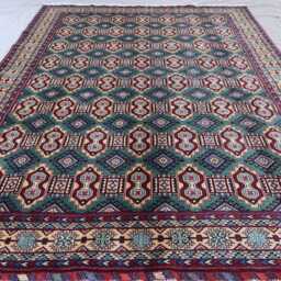 7x10 One Of A Kind Teal Geometric Rug, Afghan Fine Hand Knotted Veg Dyes Wool Area Oriental Home Decor Carpet, Rug For Living Room - thumbnail 3