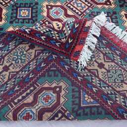 7x10 One Of A Kind Teal Geometric Rug, Afghan Fine Hand Knotted Veg Dyes Wool Area Oriental Home Decor Carpet, Rug For Living Room - thumbnail 4