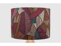 Handmade Lampshade Berry Red Green Fabric Drum, Abstract Linework Geometric Light Shade For Table/Floor Lamp Or Ceiling Pendant