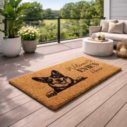 Custom Pet Illustration Mat - Elegant Cursive Home Sign Unique Dog Owner Gift Rug - thumbnail 4