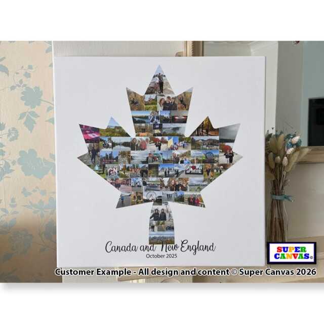 Canada Toronto Maple Leaf Map Family Holiday Travel Personalised Shape Photo Collage Framed Canvas Print Unique Christmas Birthday Gift - image 1