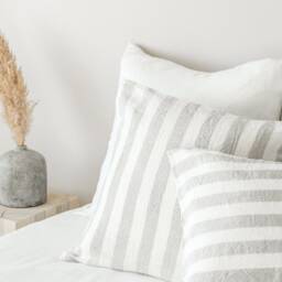 Stonewashed Linen Throw Pillow Case in Natural/White Stripes/Softened Striped Sham/Decorative Cover - thumbnail 3
