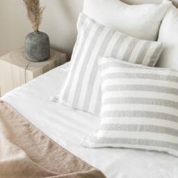 Stonewashed Linen Throw Pillow Case in Natural/White Stripes/Softened Striped Sham/Decorative Cover - thumbnail 4