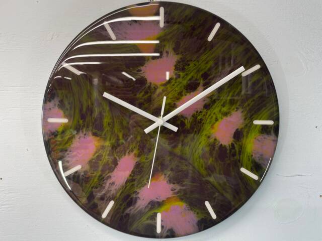 33cm Green & Pink Abstract Modern Resin Wall Clock, Unusual Clock - image 1