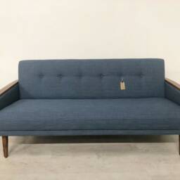 Model 55 Danish Inspired Vintage Mid Century 50S 60S 3 Seat Cocktail Lounge Sofa Settee in Denim Blue Fabric - thumbnail 3